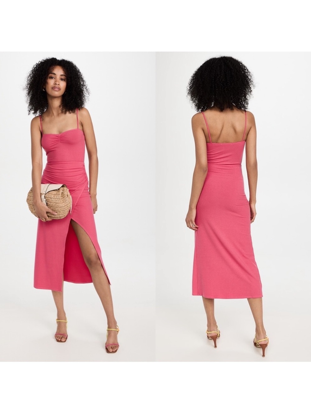 Reformation Coral Pink Midi Slip Dress with Side Slit